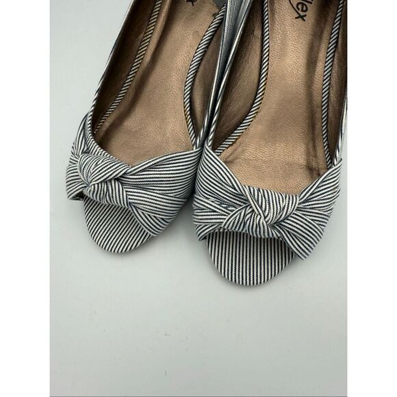 Moda Reflex Womens Navy White Stripe Cork Wedge Peep Toe Shoes Size 9.5 - Picture 7 of 9